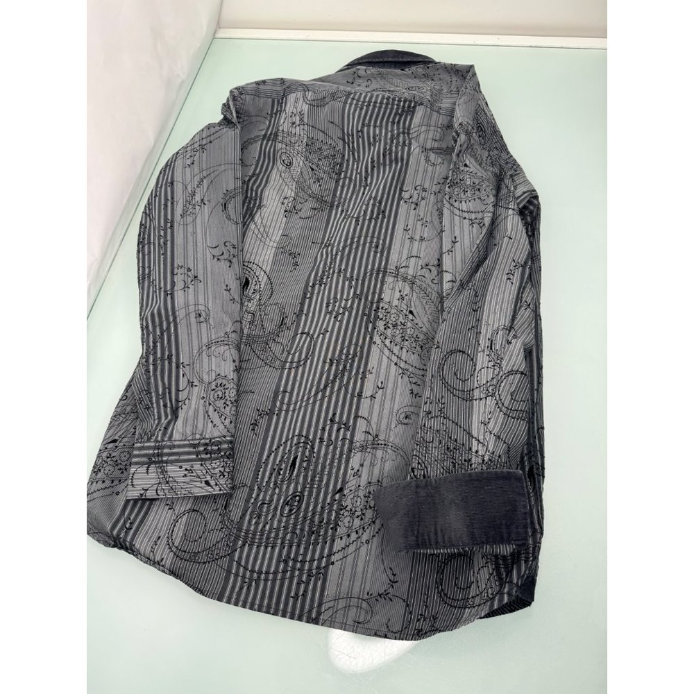 Luchiano Visconti Men Shirt Corduroy Trim Flip Cuff Paisley Textured Button Up M - Picture 10 of 10